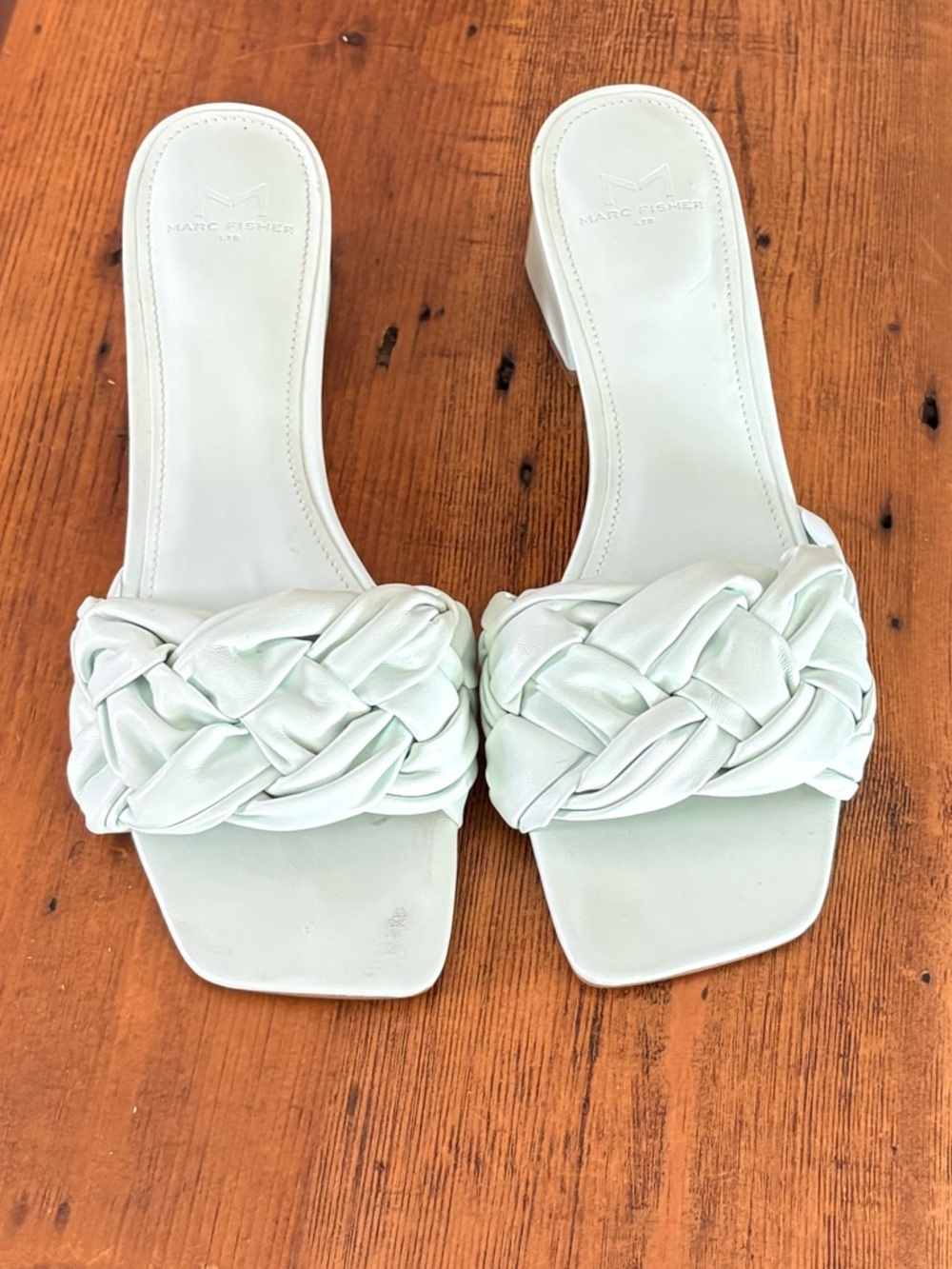 Marc Fisher Cerita Mint Green Braided Block Heel Sandal Spring Summer Sz 8